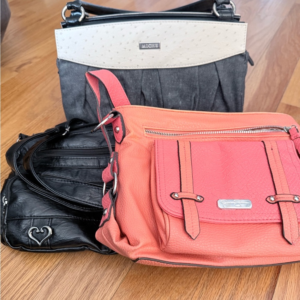 Miche Denim/White 
Jessica Simpson Coral
Cute Black bag  
That’s 3 total bags